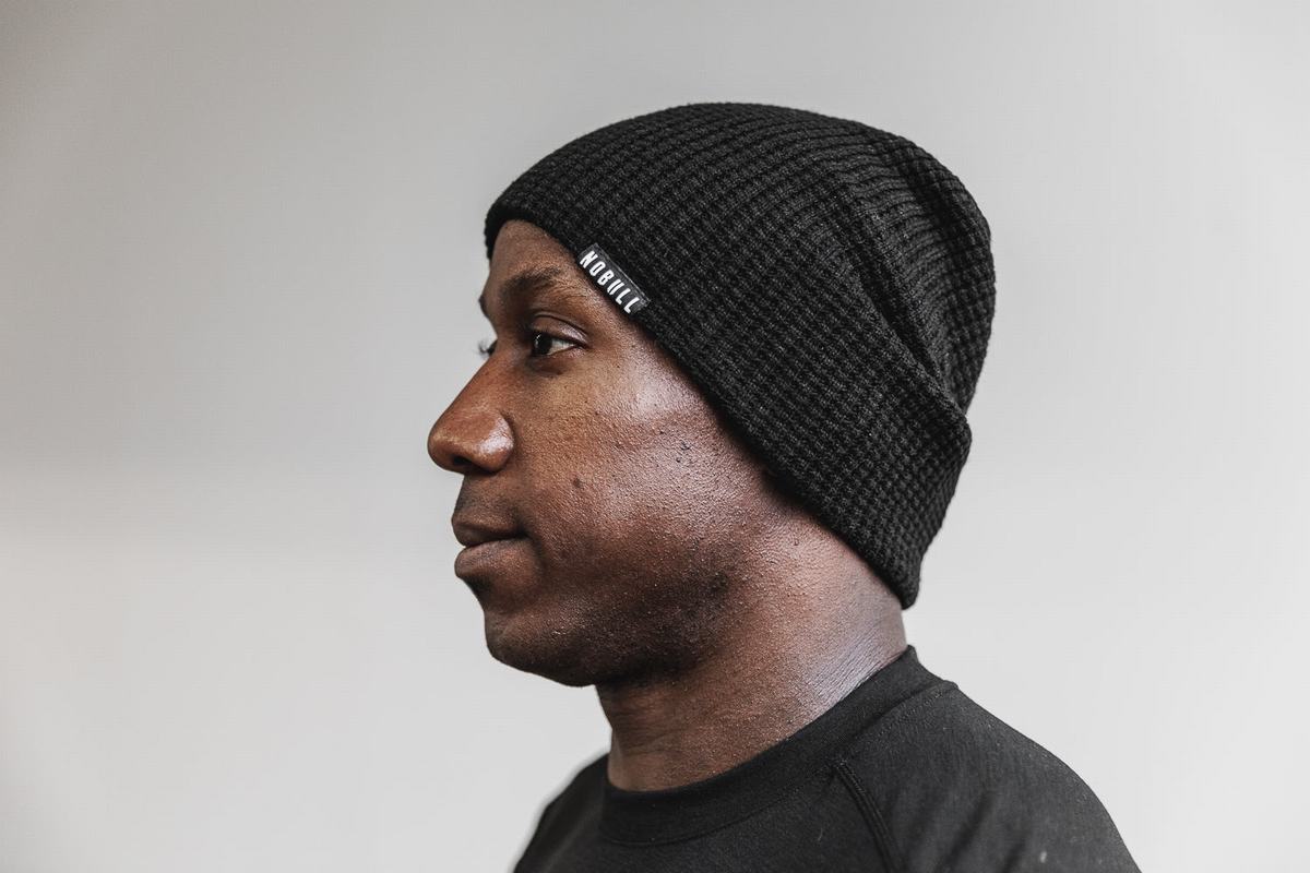 Nobull Waffle Men's Beanie Black | Australia (ZS0824)